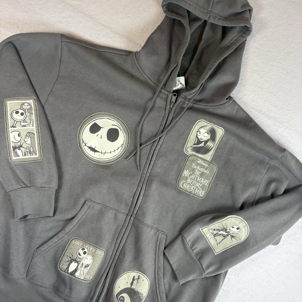 Disney Nightmare Before Christmas Jack & Sally Full Zip Fleece Hoodie XL Gray